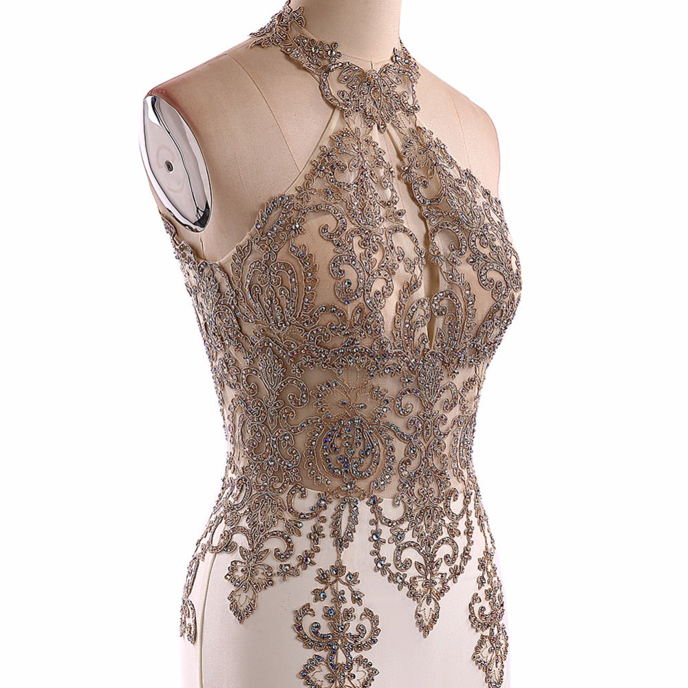 "Floor Length Halter Beaded Trumpet Prom Dress" (CUSTOMIZABLE) - AH Boutique