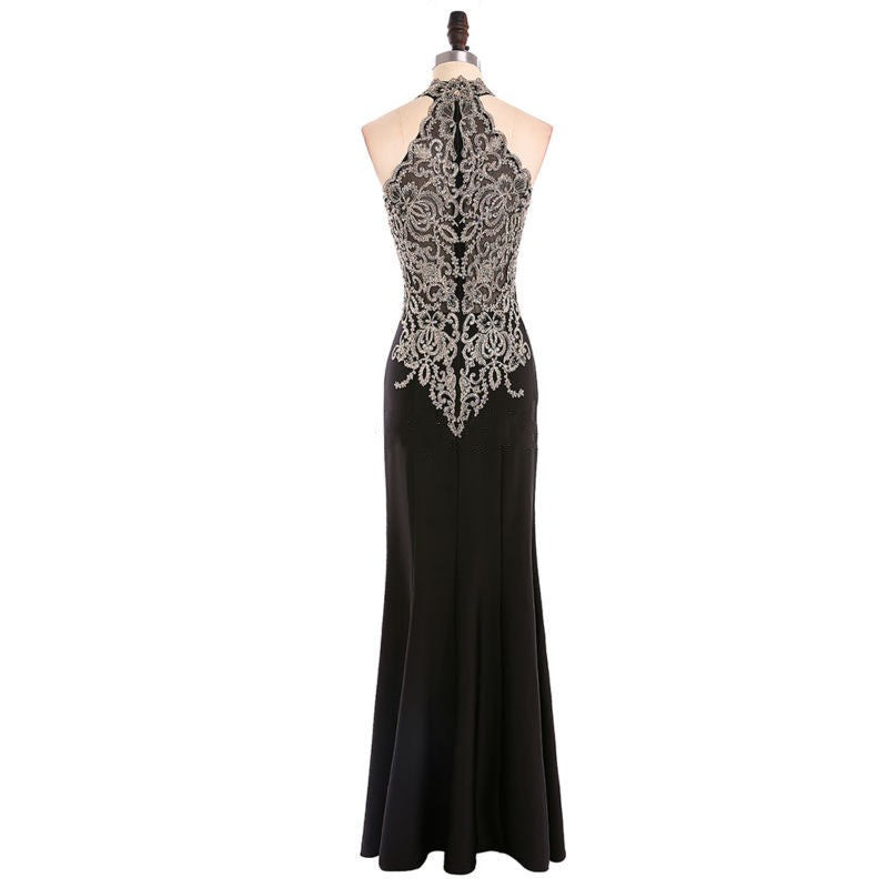 "Floor Length Halter Beaded Trumpet Prom Dress" (CUSTOMIZABLE) - AH Boutique