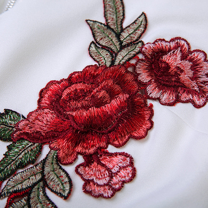 "V Neck Rose Embroidery Romper" - AH Boutique