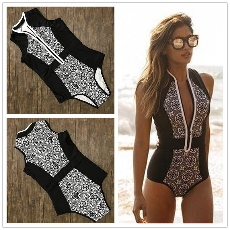 Retro Floral Print One Piece Swimsuit - AH Boutique