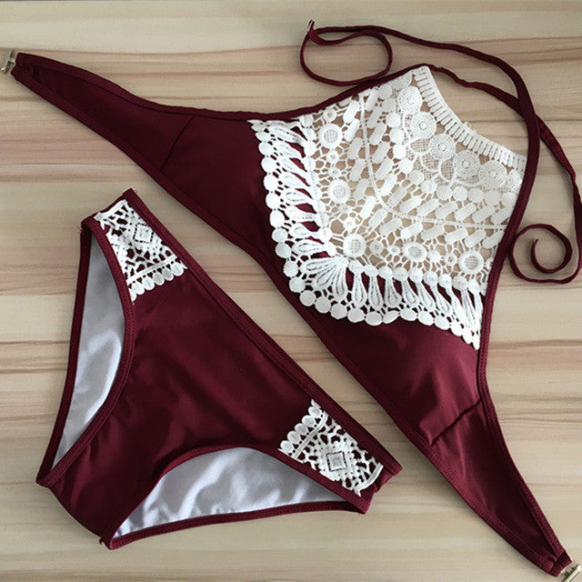 "Halter Lace Swimsuit" Burgundy or Black - AH Boutique