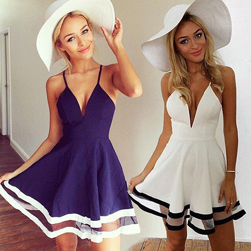 "Classic Spaghetti Strap Deep V Neck Mini" - AH Boutique