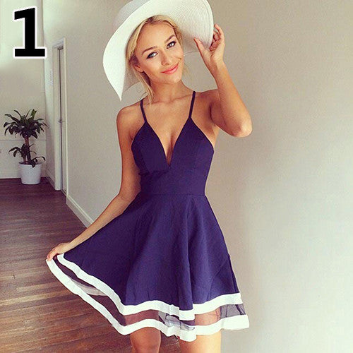 "Classic Spaghetti Strap Deep V Neck Mini" - AH Boutique