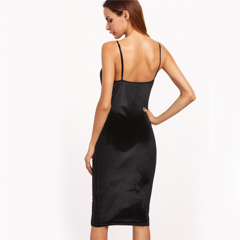 "Black Velvet Embroidered Rose Dress" - AH Boutique