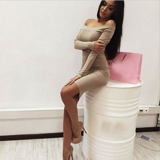 "Off Shoulder Long Sleeve Dress" 5 Color Choices - AH Boutique