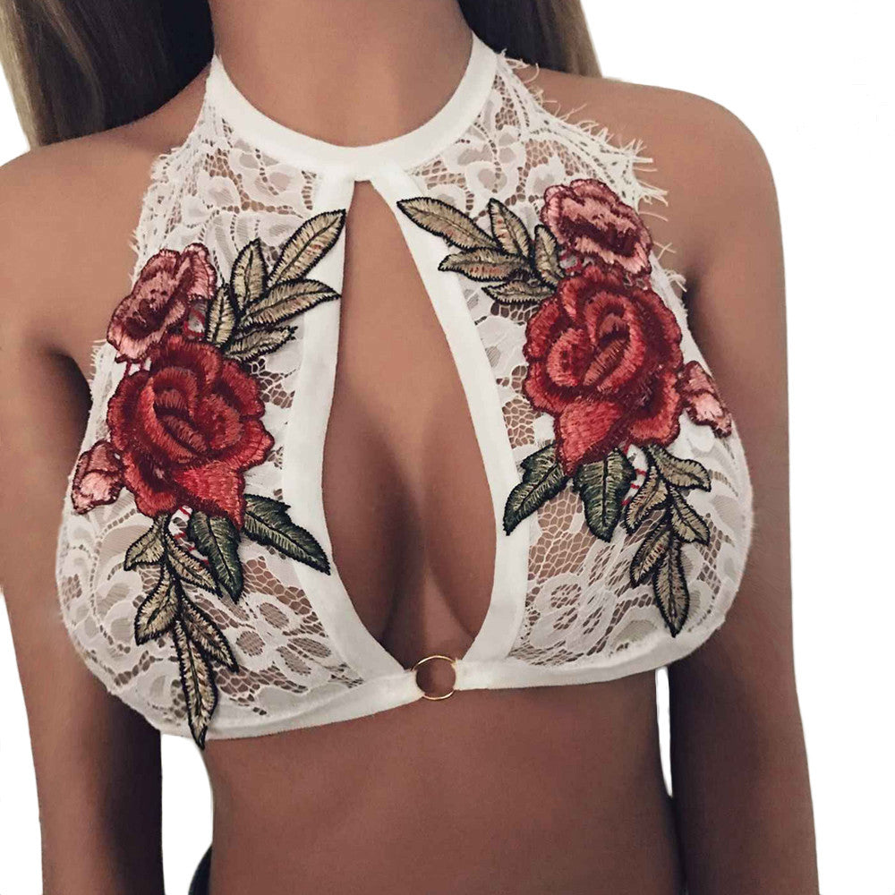 "Lace Embroidered Appliques Floral Bralette" - AH Boutique