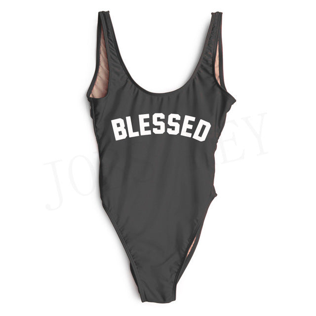 "BLESSED Printed One Piece Swimsuit" - AH Boutique
