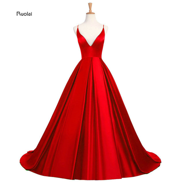 "A-Line Open Back Satin Evening Dresses" (CUSTOMIZABLE) - AH Boutique