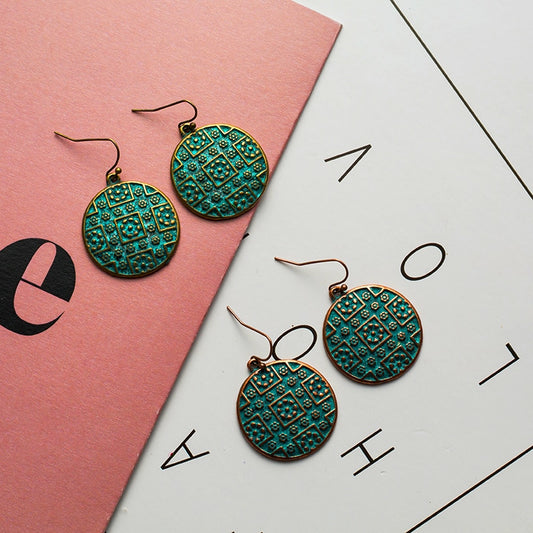 "Antique BOHO Teal Round Dangle" (Brass or Copper) - AH Boutique