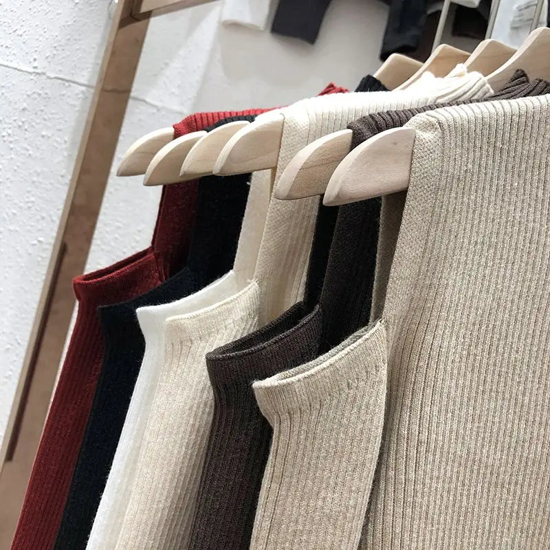 Knitted Sweater Women Pullovers New Long Sleeve Stand Collar Off-shoulder Knit Sweater Pullover Women Tops