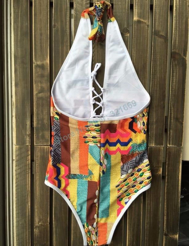 "One piece Retro Print Swimsuit" - AH Boutique