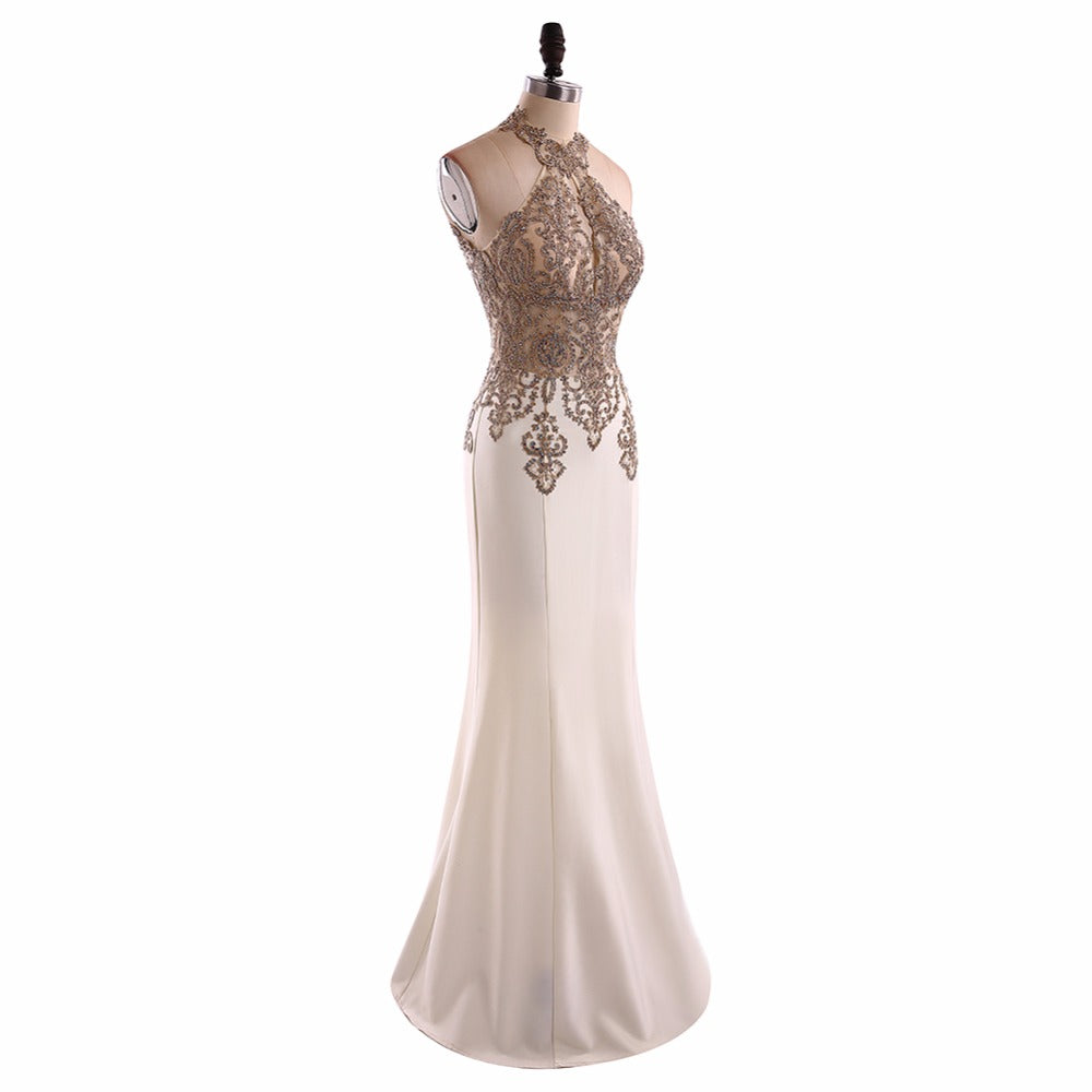 "Floor Length Halter Beaded Trumpet Prom Dress" (CUSTOMIZABLE) - AH Boutique