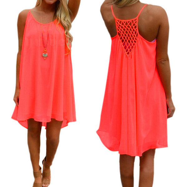 "Fluorescence Chiffon Loose Beach Dress" - AH Boutique