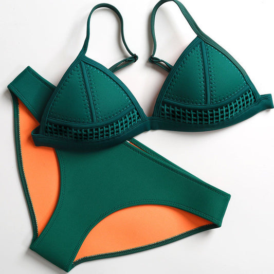 "Emerald Green Neoprene Crochet Bikini" - AH Boutique