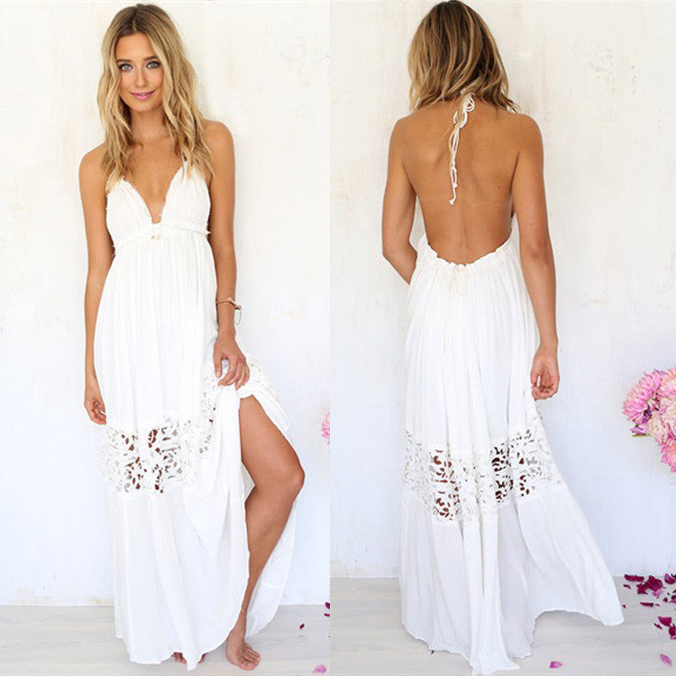 "White Lace Beach Backless Dress" - AH Boutique