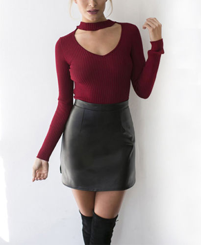"Long Sleeve Knit Choker Sweater" - AH Boutique