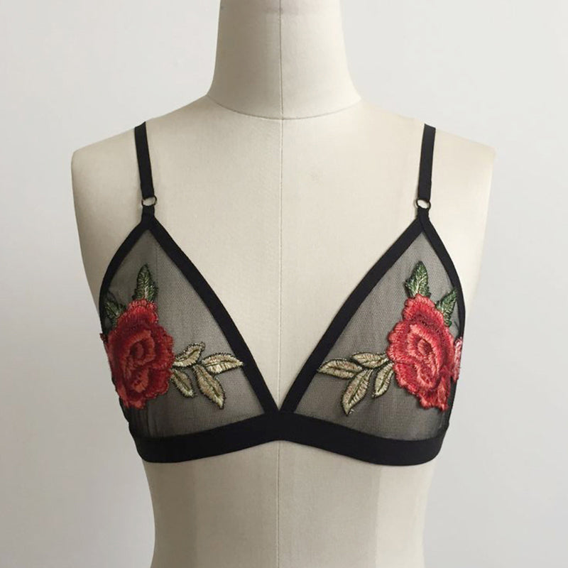 "Rose Embroidered Mesh Bralette" - AH Boutique