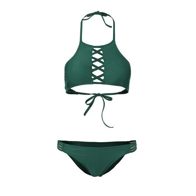 "Halter Crisscross Brazilian Bikini" (4 Color Choices) - AH Boutique