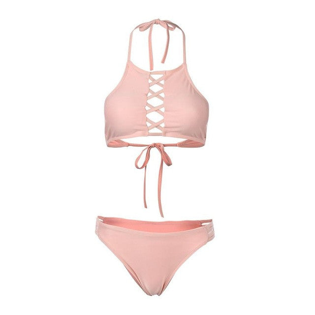 "Halter Crisscross Brazilian Bikini" (4 Color Choices) - AH Boutique