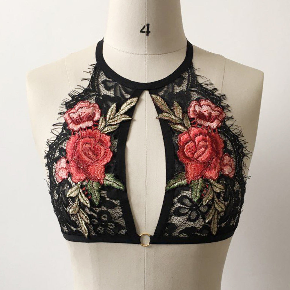 "Lace Embroidered Appliques Floral Bralette" - AH Boutique