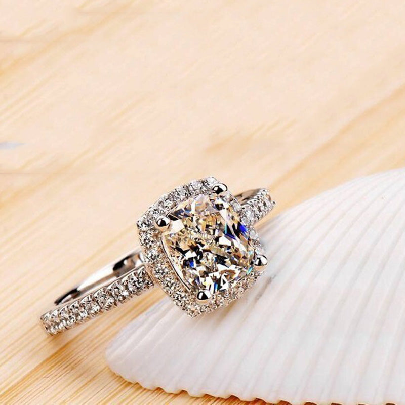 "925 Silver Plated Princess Cut Elegant Ring" - AH Boutique