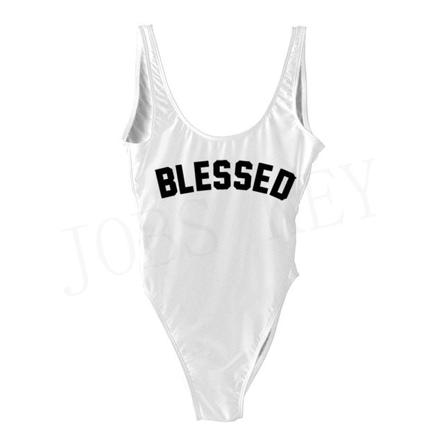 "BLESSED Printed One Piece Swimsuit" - AH Boutique
