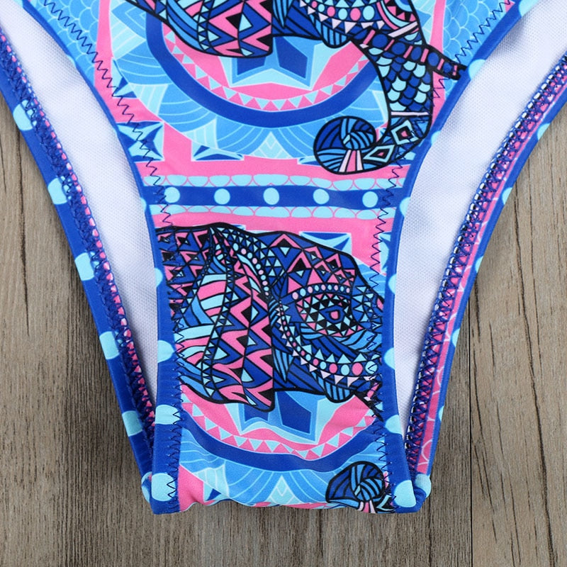 "Colorful High Neck Elephant Print Bikini" - AH Boutique