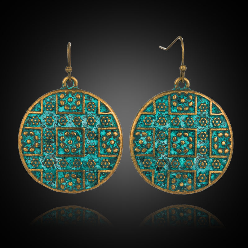 "Antique BOHO Teal Round Dangle" (Brass or Copper) - AH Boutique