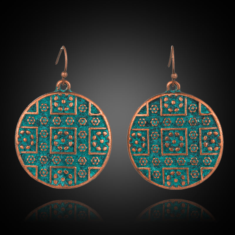 "Antique BOHO Teal Round Dangle" (Brass or Copper) - AH Boutique