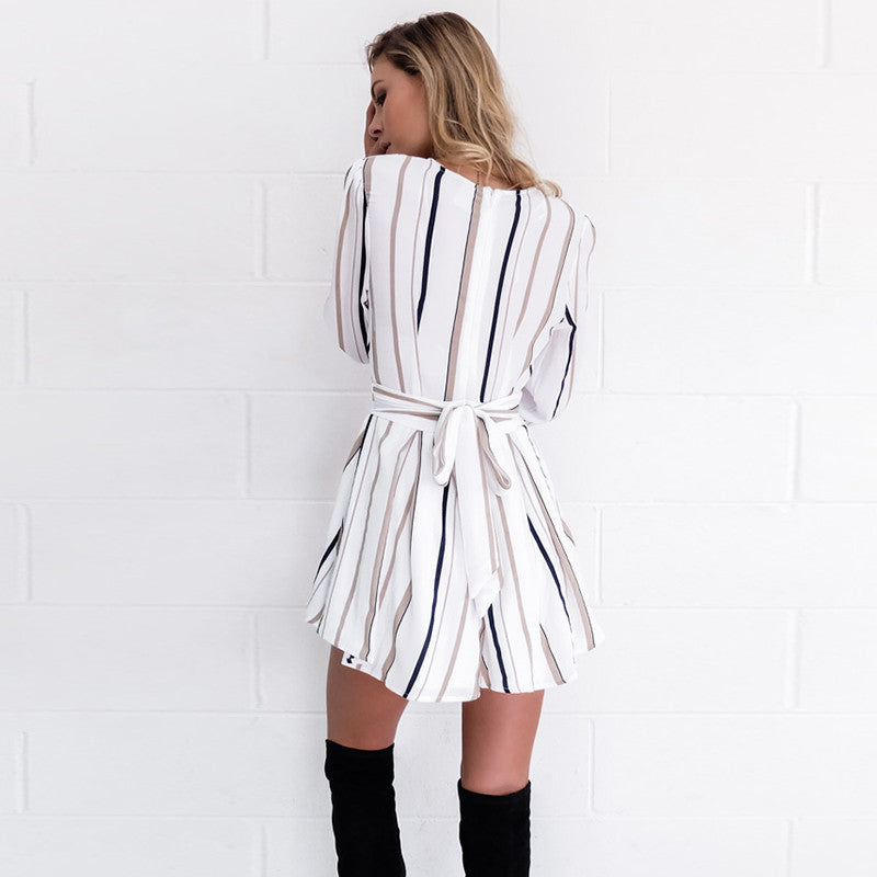 "Black and Brown Striped Romper" - AH Boutique