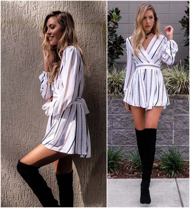 "Black and Brown Striped Romper" - AH Boutique